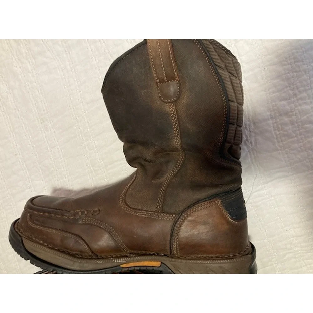 Georgia Boot Mens 11 Brown Leather Pull On Steel Toe Moc Toe Work Boots Wellies